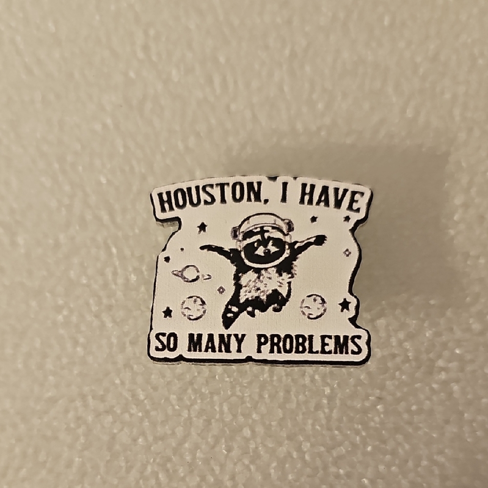Black and White Space Racoon Plastic Pin